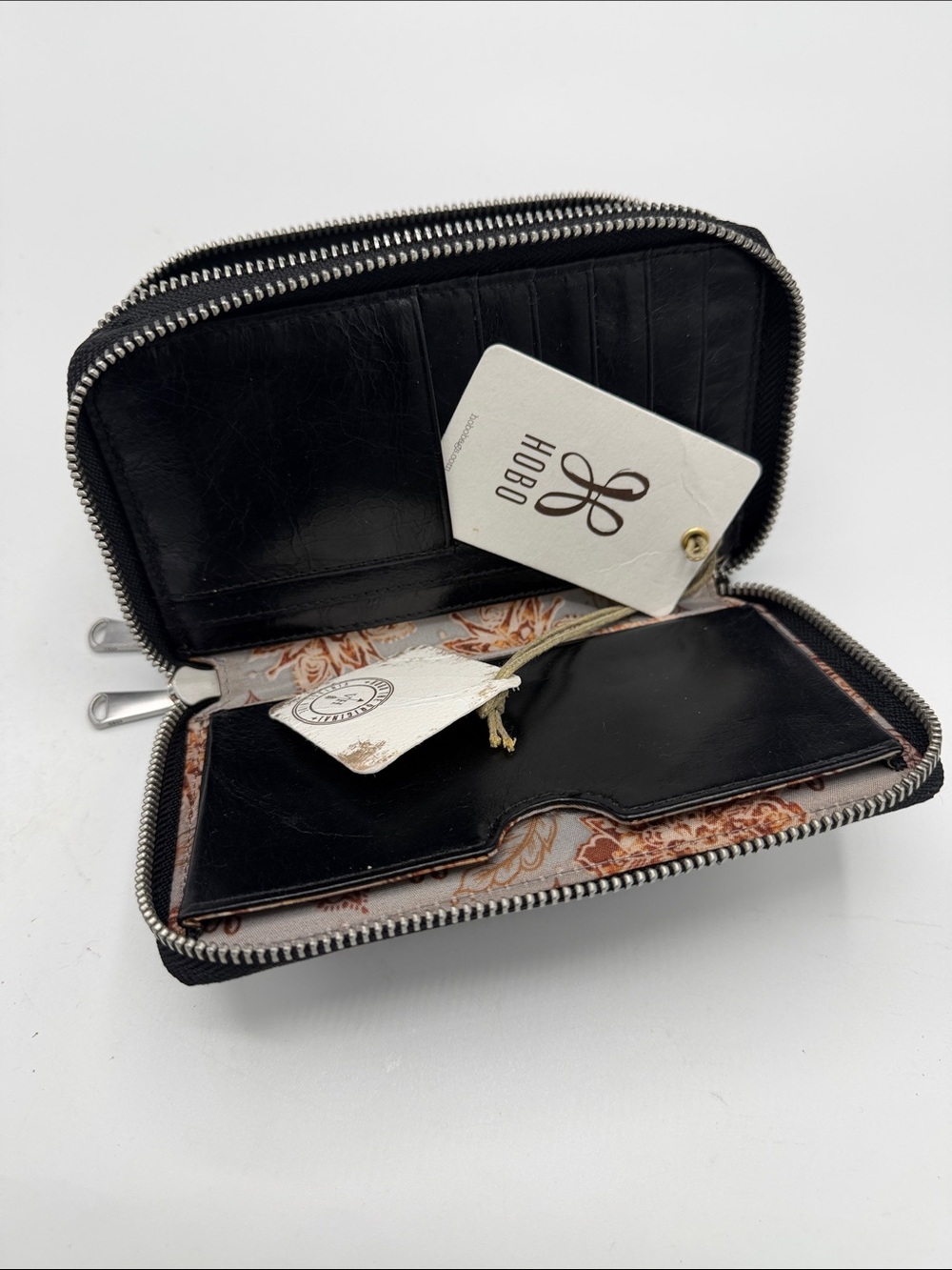 Hobo Black Leather Zip-Around Card Wallet